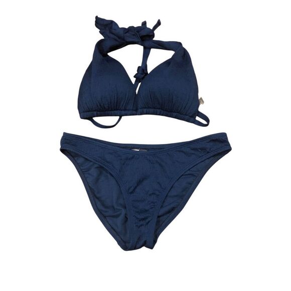 Mynah navy blue crinkle pattern bikini top and bottoms Size M - Picture 1 of 5
